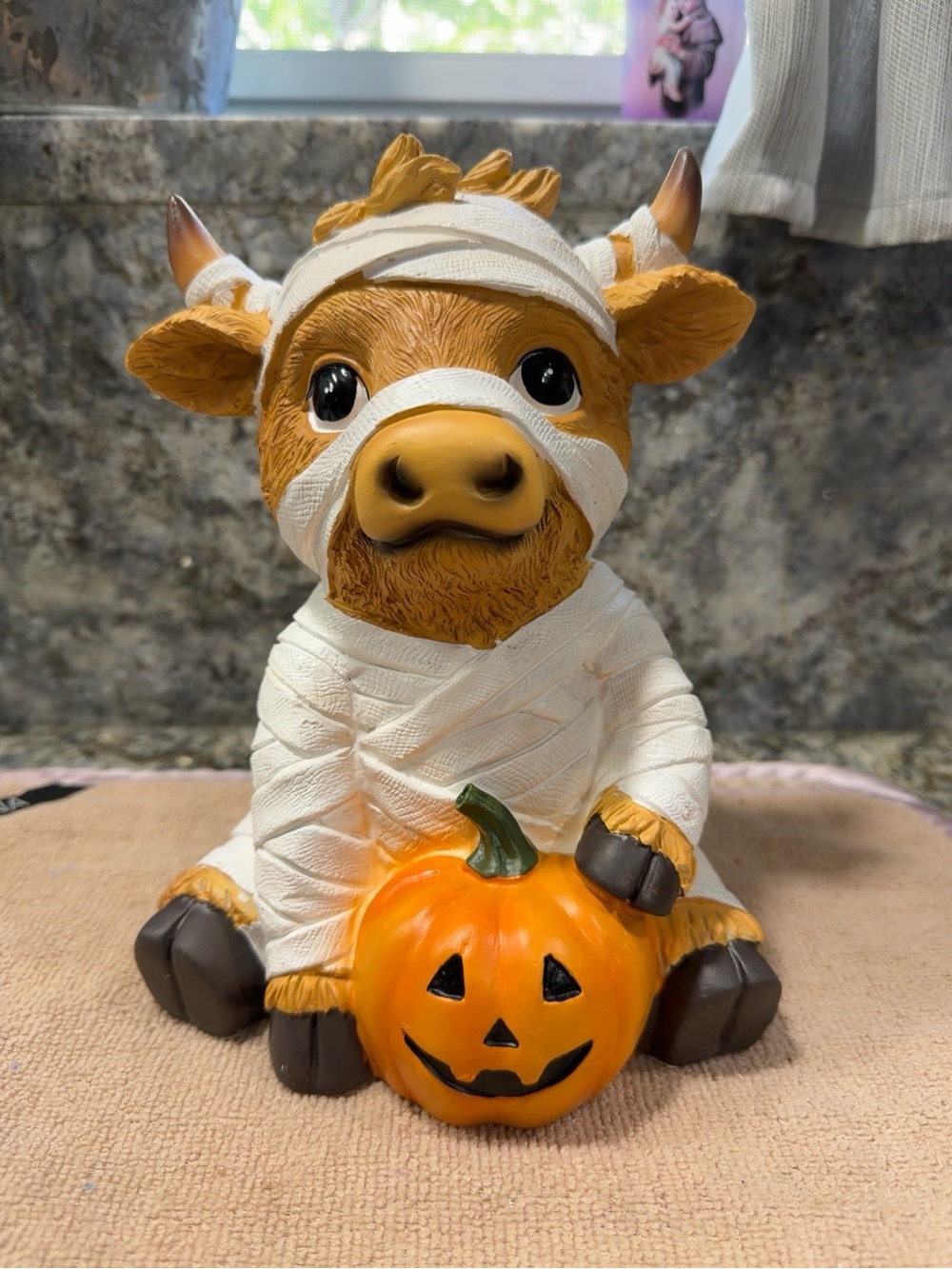 NWT Halloween Mummy Highland Cow Figurine with Jack-O'-Lantern | 9" Marshalls